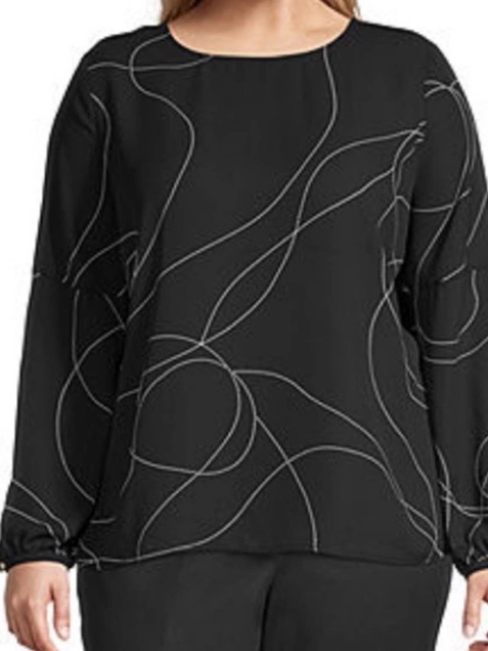 Liz Claiborne Black Blouse with White Line Swirl
